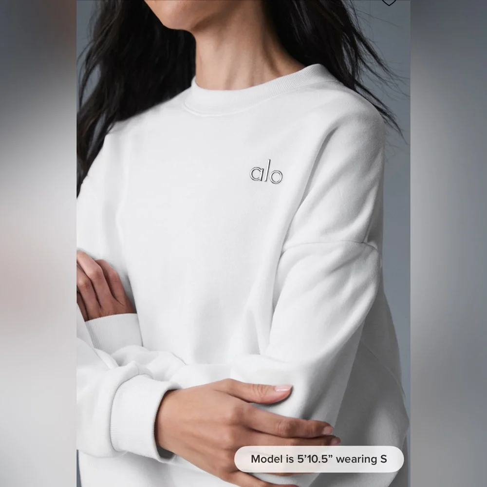 ALO accolade crew neck pullover sweater • WHITE • Size L for oversized fit - New - Picture 1 of 4